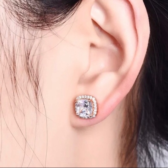 NEW Rose Gold 925 Purple Mystic Topaz halo earring - Picture 5 of 6